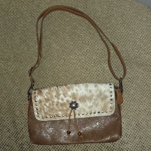 Myra Blossom Embossed Leather And Calf Hair Crossbody